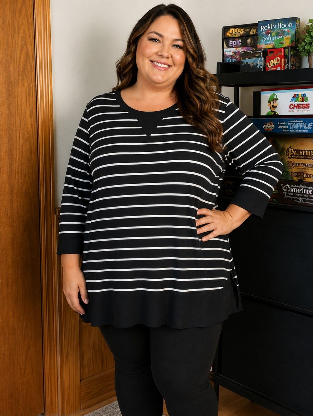 Size XXL Black and White Striped Women's Top